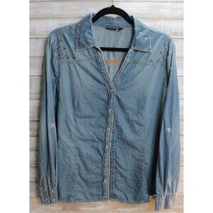 A.N.A. XL Women's, Pearl‎ Snap Up, Chambray Denim,  Studded Top